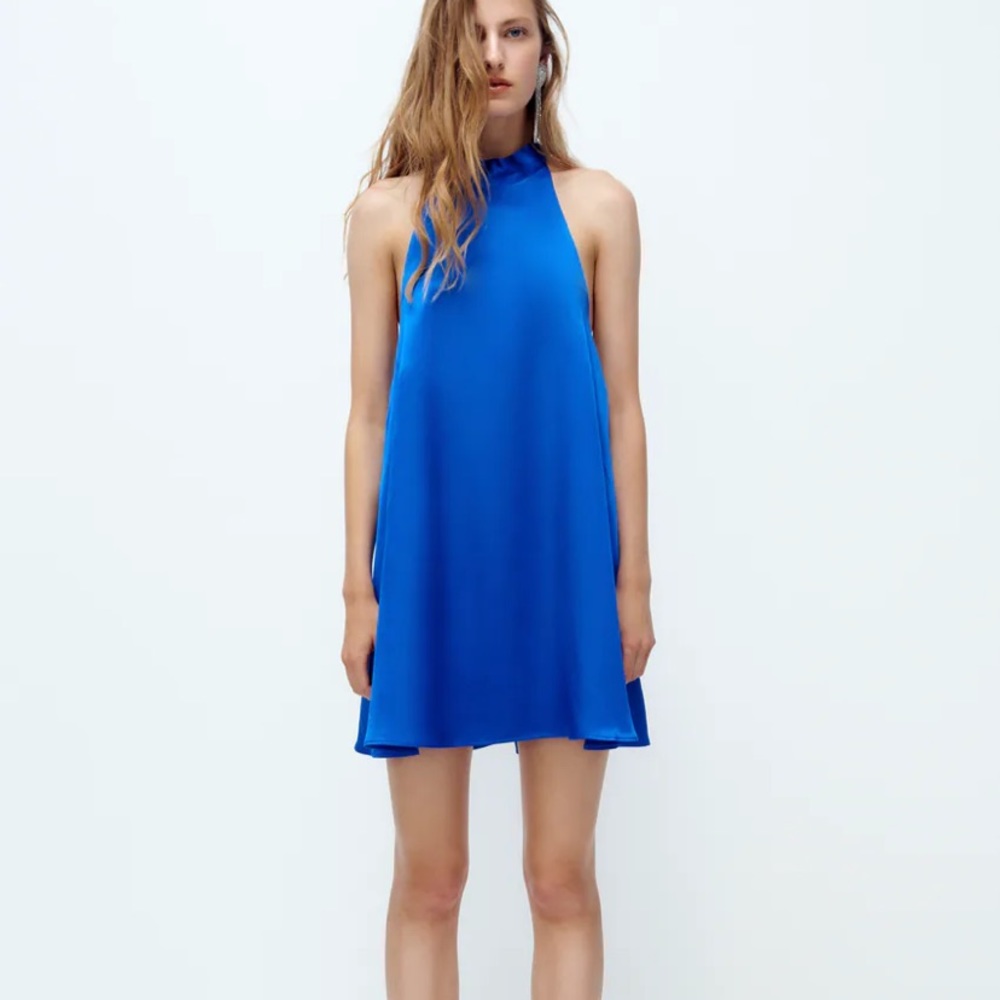 Zara Satin Effect Mini Halter Dress
